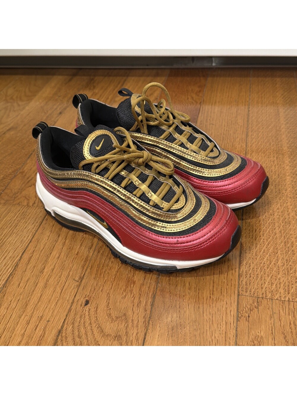 Size 8 US Women’s Nike Air Max 97 Red Black Gold White Sneakers Shoes CT1148-600